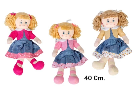 Muñeca trapo vestido lunares 40 centímetros